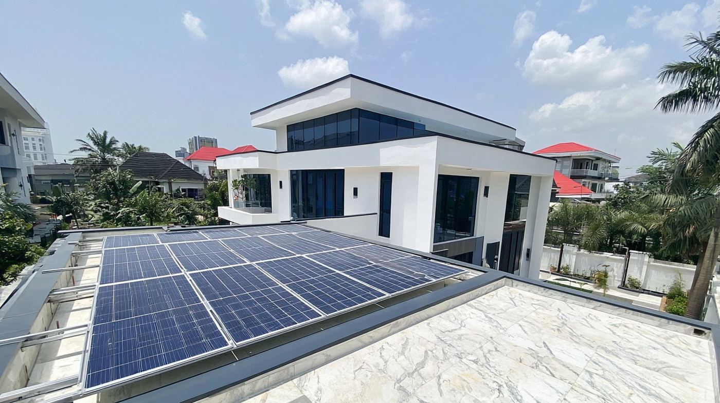 Rooftop solar panels on a home in Ikoyi, Lagos