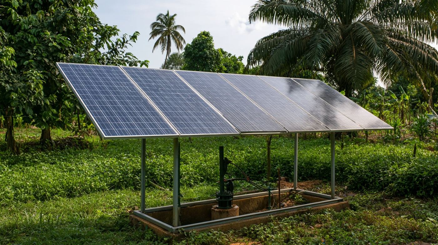 Solar panels powering a borehole pump in Ubulu-Uku